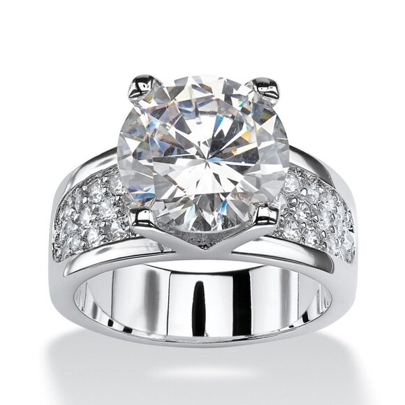 ▶Anillos Large Round CZ Luxury Diamond Chunky 925 Silver Plated Ring L018